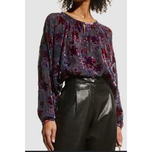 Rag Bone Yuni Burnout Velvet‎ Floral Blouse Top Purple Multi XS